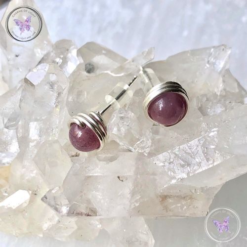 Ruby Silver Wire Wrap Stud Earrings